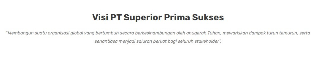 Visi PT Superior Prima Sukses